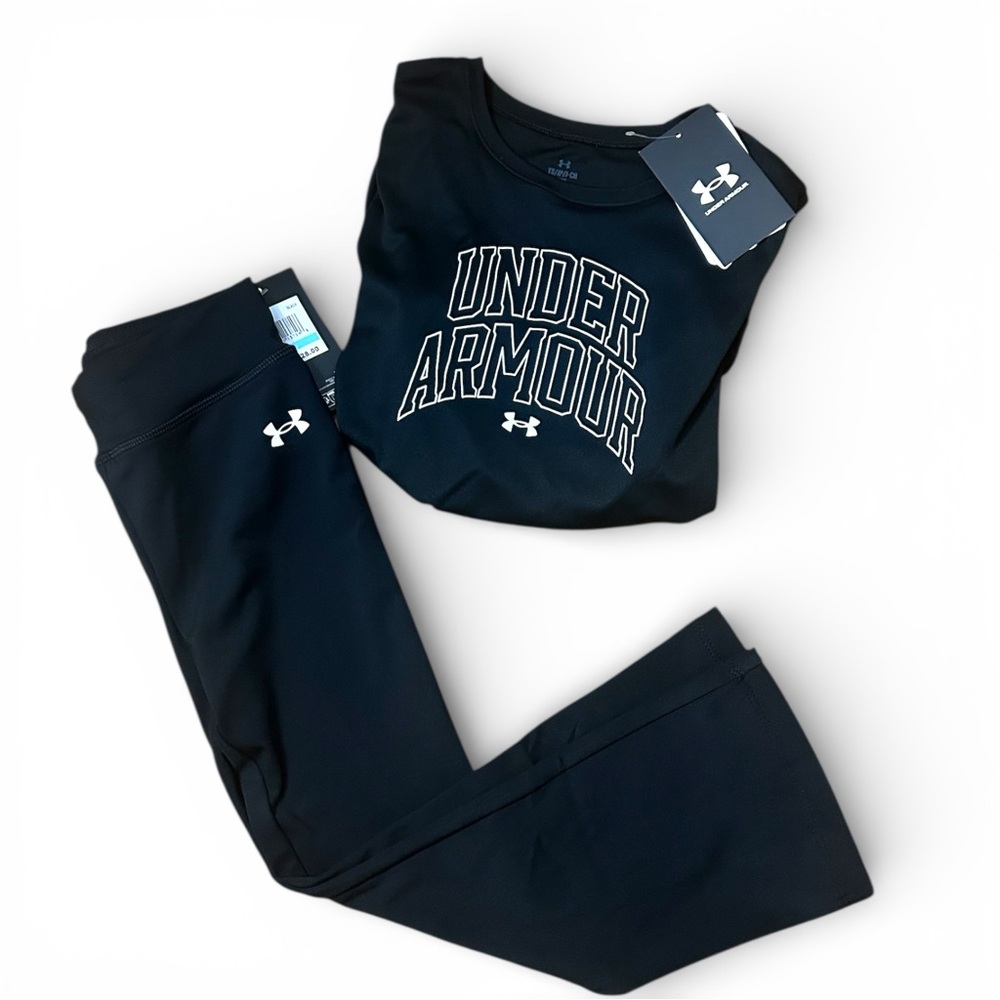 NWT Under Armour Girls 2-Piece Set | Youth Small Tee & Size 5 Flare Leggings